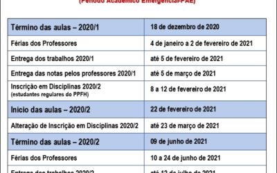Calendário 2020/2 (PAE)