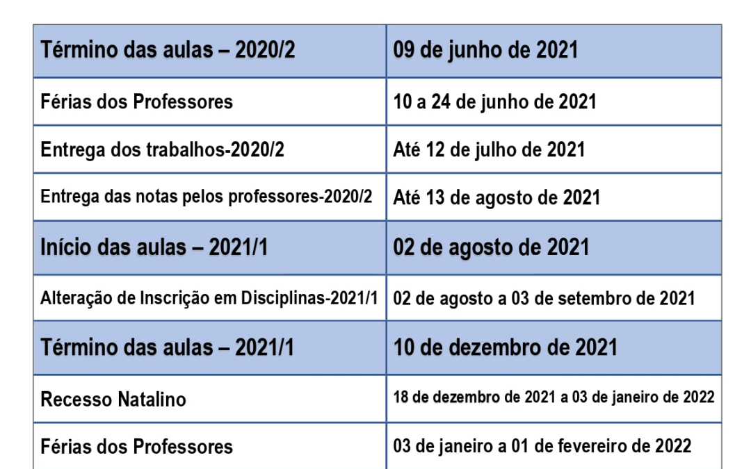 Calendário 2021/1 (PAE)