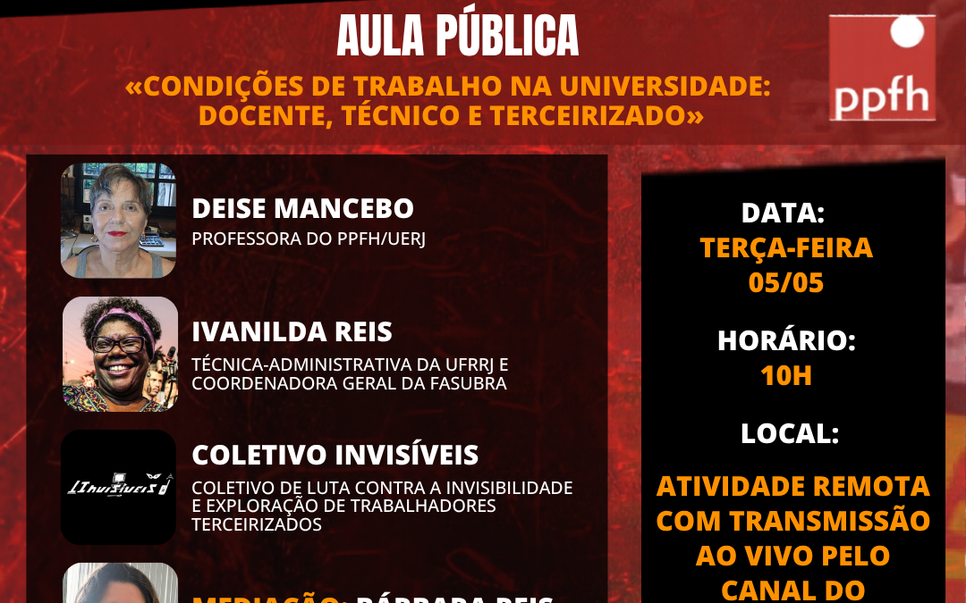 AULA PUBLICA – Condições de trabalho na universidade: docente, técnico e terceirizado